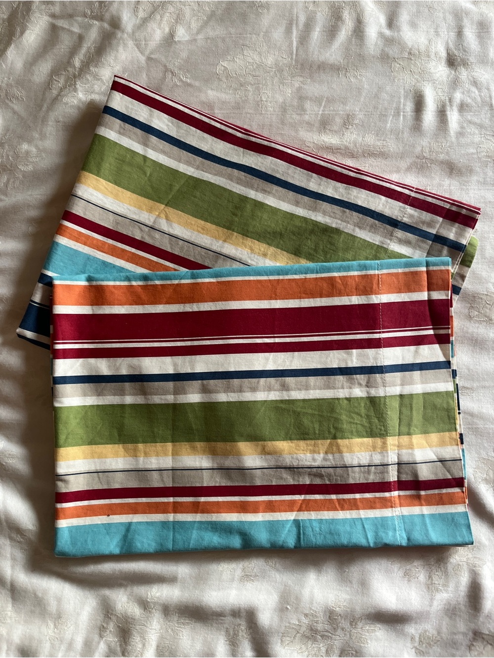 Set of 2 Pottery Barn 26” Square Cotton Pillow Covers – Multicolor Stripes